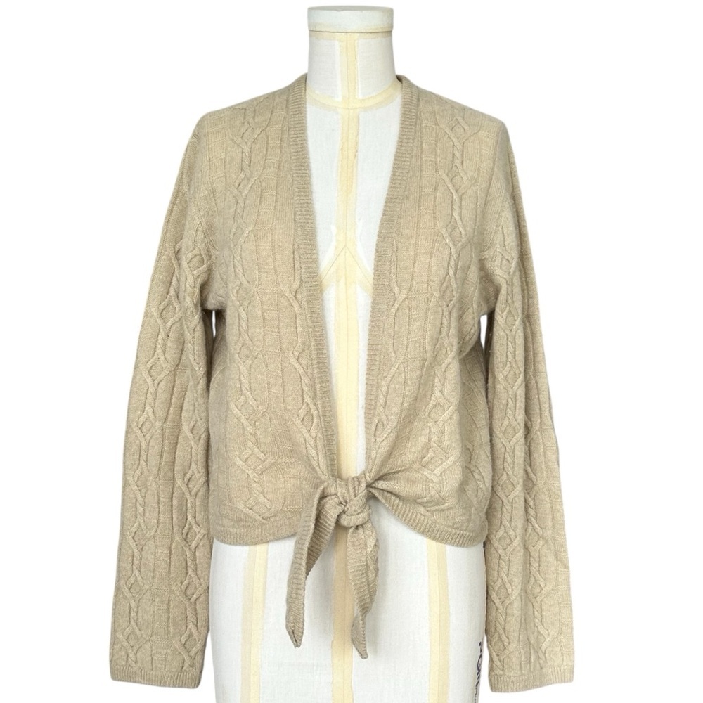 The Territory‎ Ahead Cable Knit Tie Front Cashmere Sweater Camel Tan Size Medium